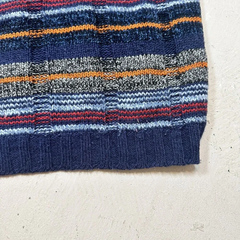 OXYMEL Mens V-Neck Jumper Sweater Large Navy Blue Multicolor Striped